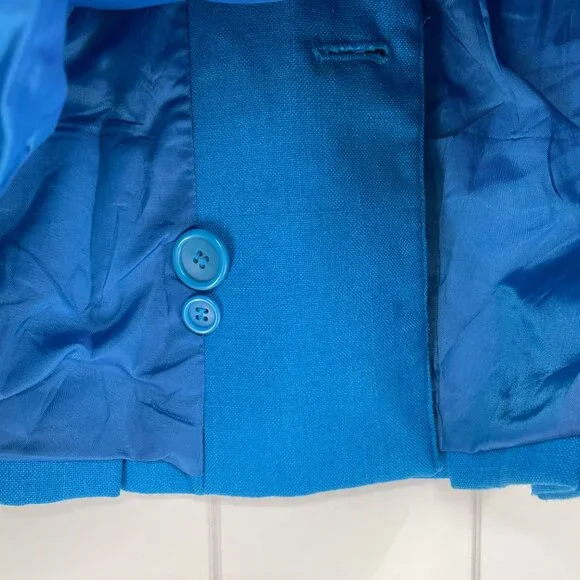 Vintage 80s 90s Bright Teal Blue Boxy Double Breasted Blazer Peabody House M - Picture 14 of 15